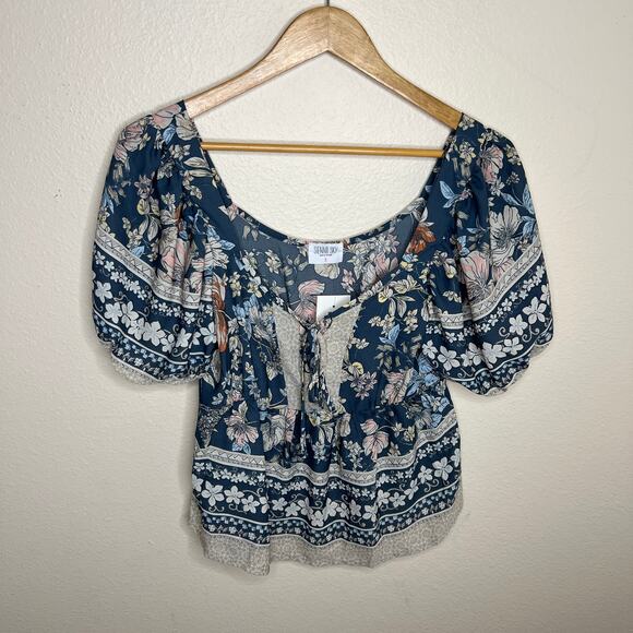Sienna Sky Green Floral Peasant Blouse Small - Picture 1 of 8